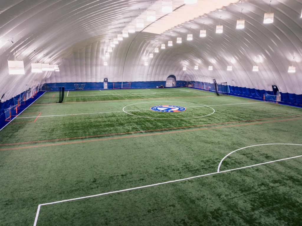 Looking inside the dome at the turf.